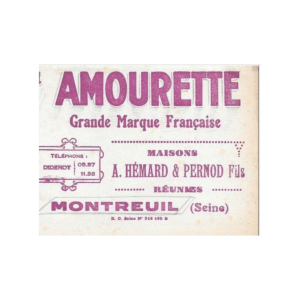 Buvard publicitaire Amourette, « Grande Marque Française », Maisons A. Hémard & Pernod Fils réunies, Montreuil (Seine).