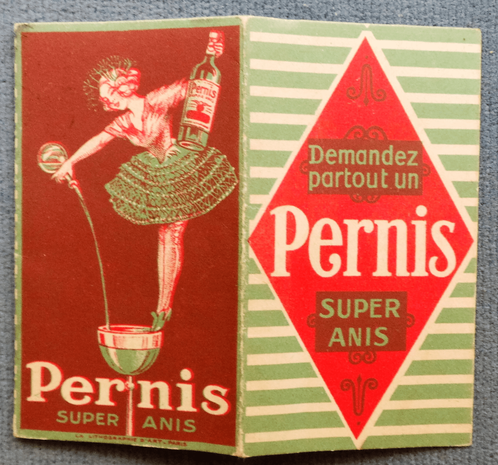 Carnet publicitaire « Demandez partout un Pernis — Super Anis », lithographie d art, Paris (annonce eBay archivee).