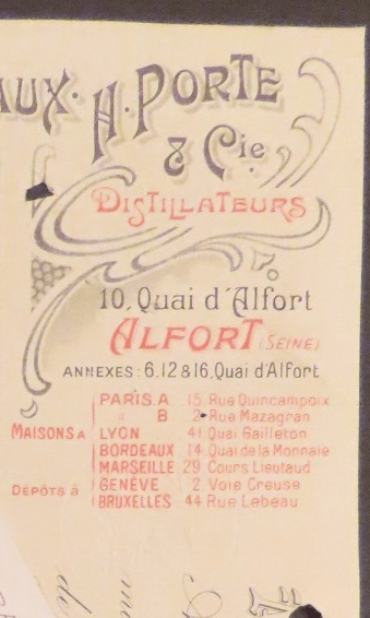 Effet de commerce, F. Moureaux . H. Porte & Cie, distillateurs, 10 quai d'Alfort, Alfort (Seine), 31 janvier 1914 (annonce eBay archivée).