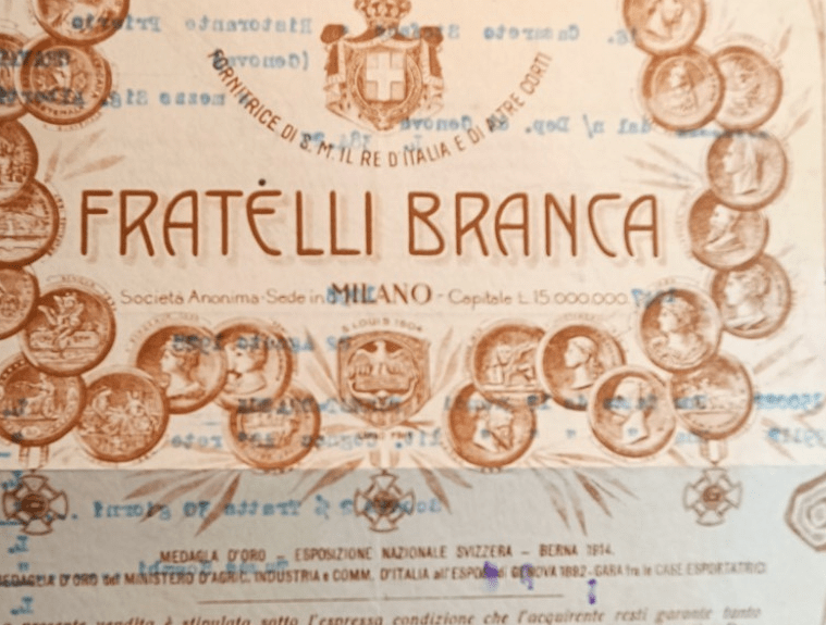 En-tête de facture commerciale « Fratelli Branca, Milano », 1928 (annonce eBay archivée).