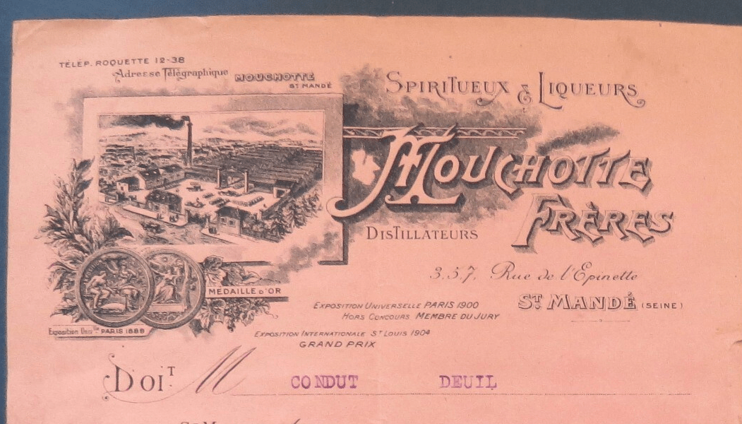 En-tête de facture Mouchotte Frères, 16 décembre 1918 (annonce eBay archivée).