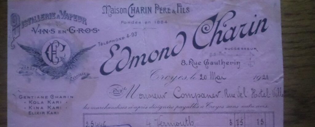 En-tête d'Edmond Charin, Grande Distillerie de Champagne à Troyes