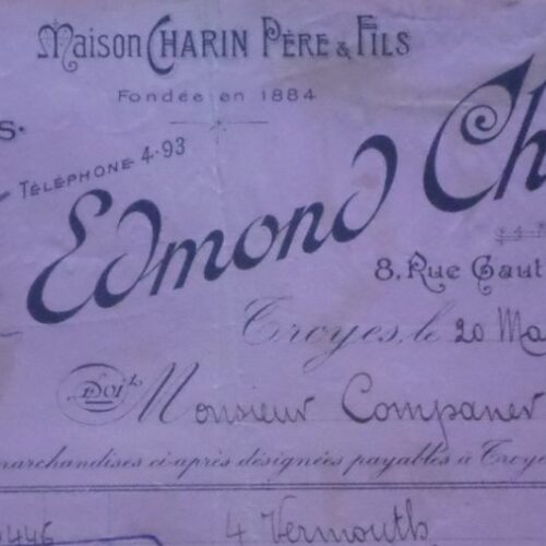 En-tête d'Edmond Charin, Grande Distillerie de Champagne à Troyes