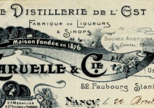 En-tête de facture Laruelle & Cie, Grande Distillerie de l'Est, Nancy