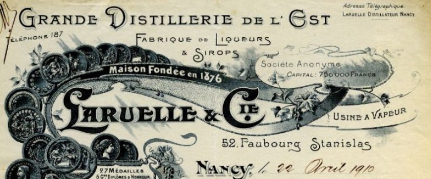 En-tête de facture Laruelle & Cie, Grande Distillerie de l'Est, Nancy