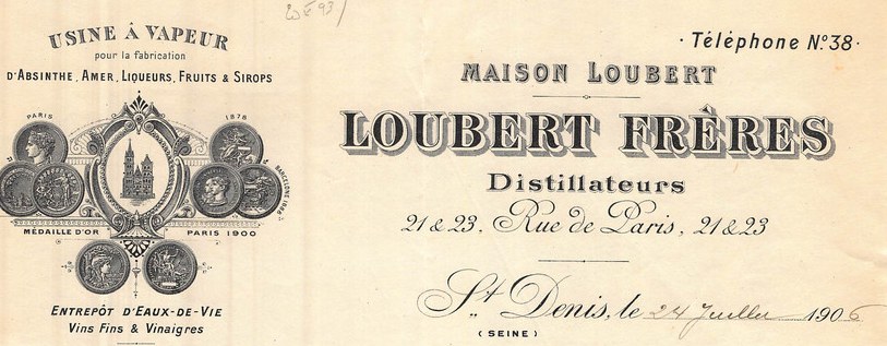 En-tête de la Maison Loubert (Loubert Frères), distillateurs à Saint-Denis