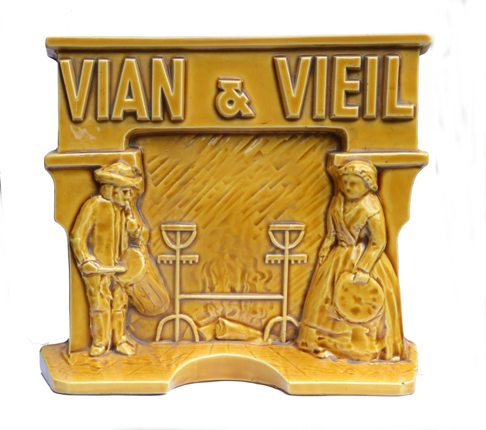 Plaque publicitaire en céramique Vian et Vieil, Pastis Prado, vers 1950 (annonce eBay archivée).