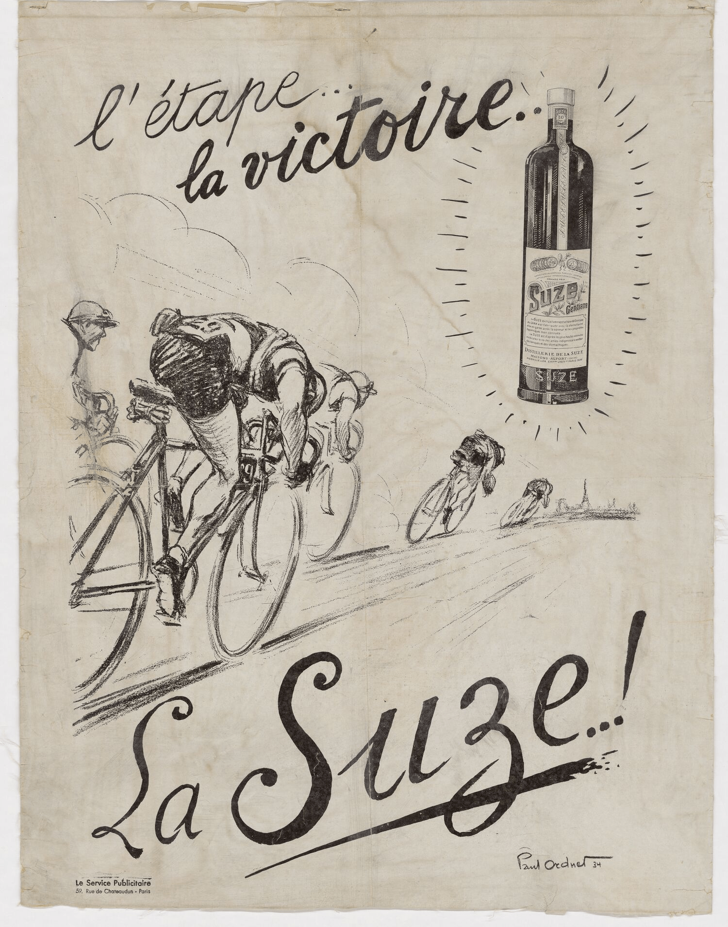 Projet d affiche de Paul Ordner, « L etape... la victoire... la Suze ! », annees 1930 (Gallica / BnF, fonds Musee national du sport, 70.6.22).