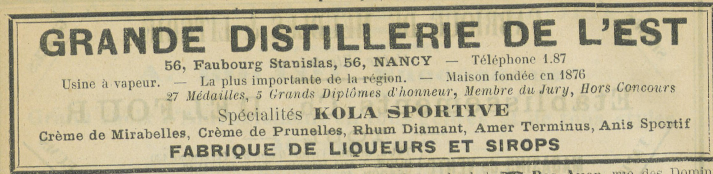 Réclame Grande Distillerie de l'Est