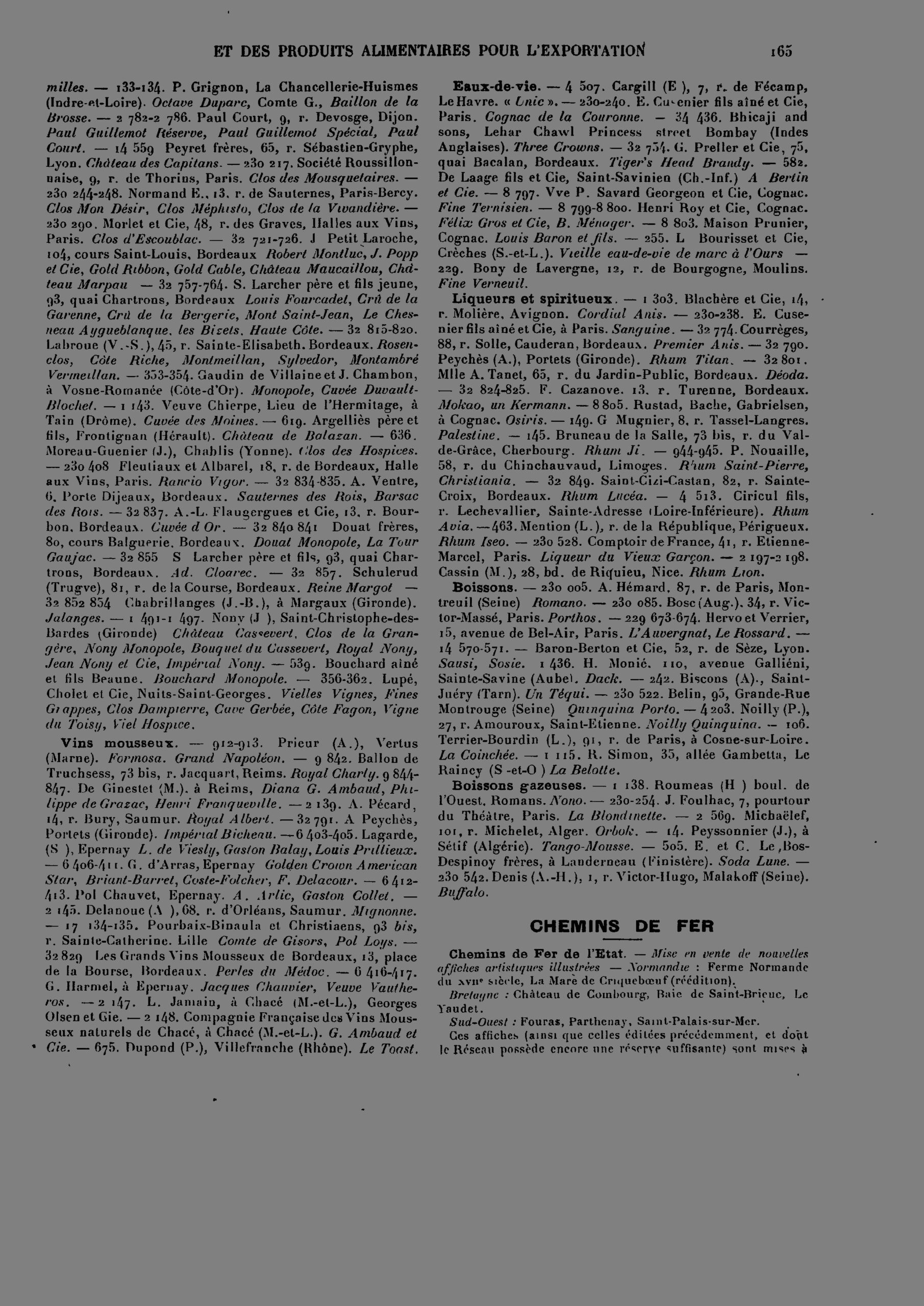 Registre des marques déposées, Revue des vins et liqueurs et des produits alimentaires pour l'exportation, 1925, p.165 (Gallica/BnF).
