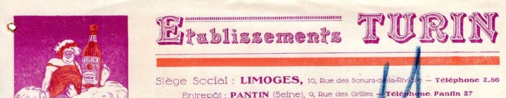 Etablissements Turin - en-tete de facture (Limoges, 1929)
