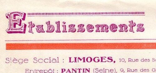 Etablissements Turin - en-tete de facture (Limoges, 1929)