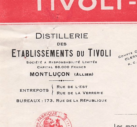 En-tête de facture des Établissements du Tivoli, Montluçon, 4 juin 1938 (annonce eBay archivée).